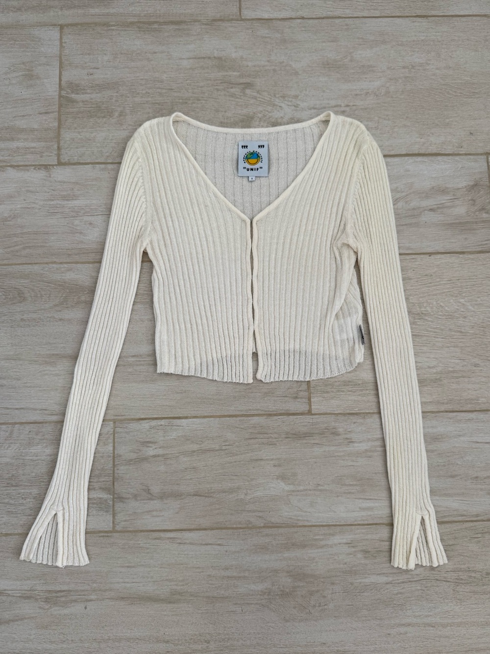 UNIF Ivory Ribbed V-Neck Button Cardigan